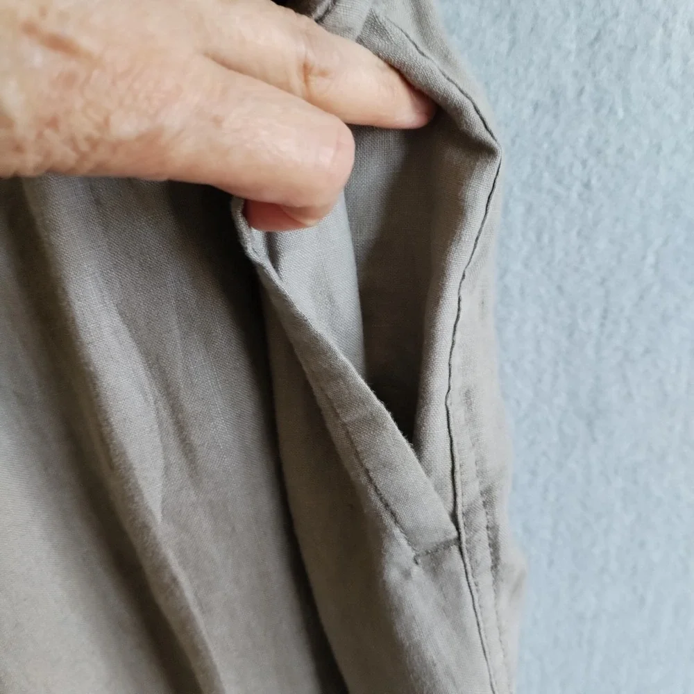 Caribbean Mens Linen Pants 36x32 (Fits 34x32) Tan Beige Elastic Waist Flat Front